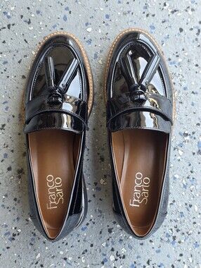Franco Sarto Black Patent Tassel Loafers